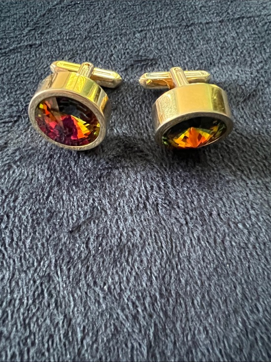 Other - Retro 1960s Gold Tone Bezel Set Fiery Orange Crystal Cuff Links